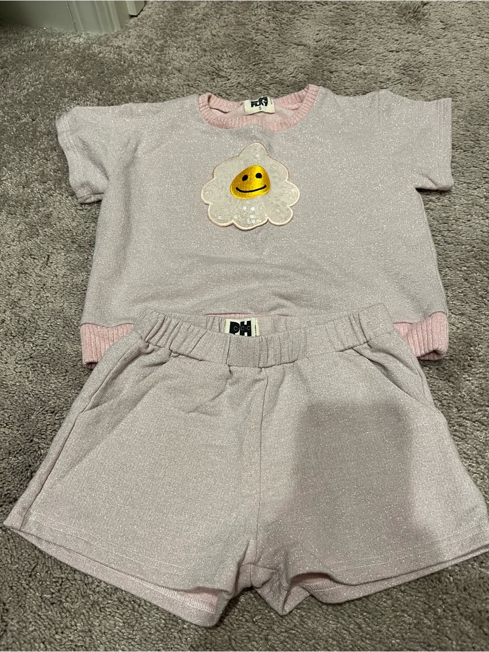 Petite Hailey Play Girls Pink Sparkle Smiley 2-Piece Short Set – Size 5